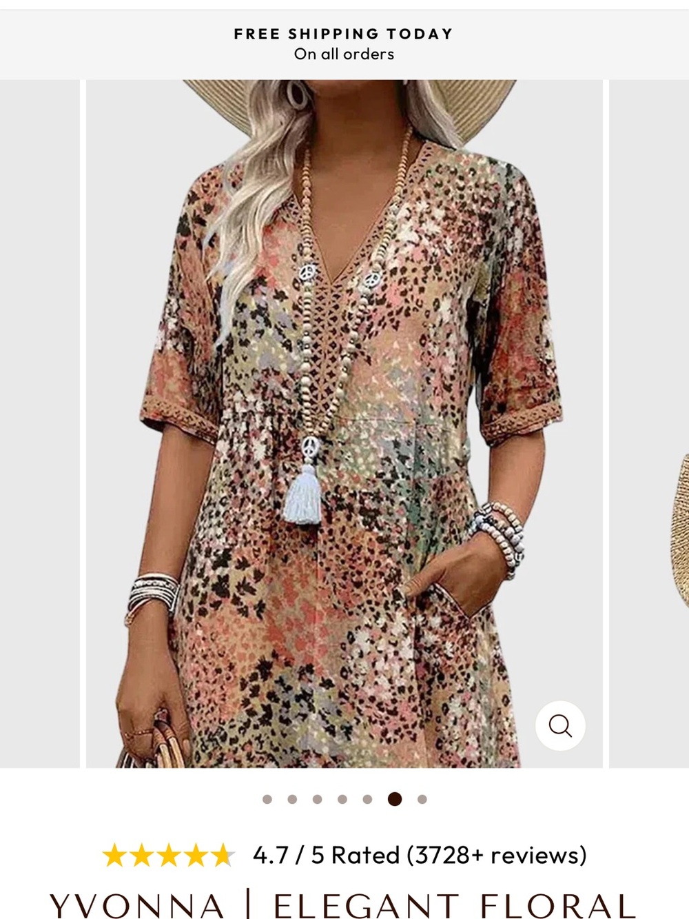 Yvonna Floral V-Neck midi  Tunic in Multi-Tone Earth